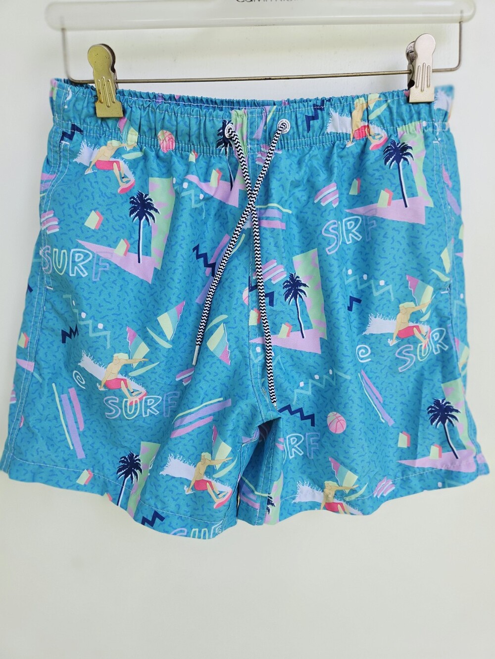 Boardies swim shorts Lined Beach Fun Print Blue 5" Size Small
